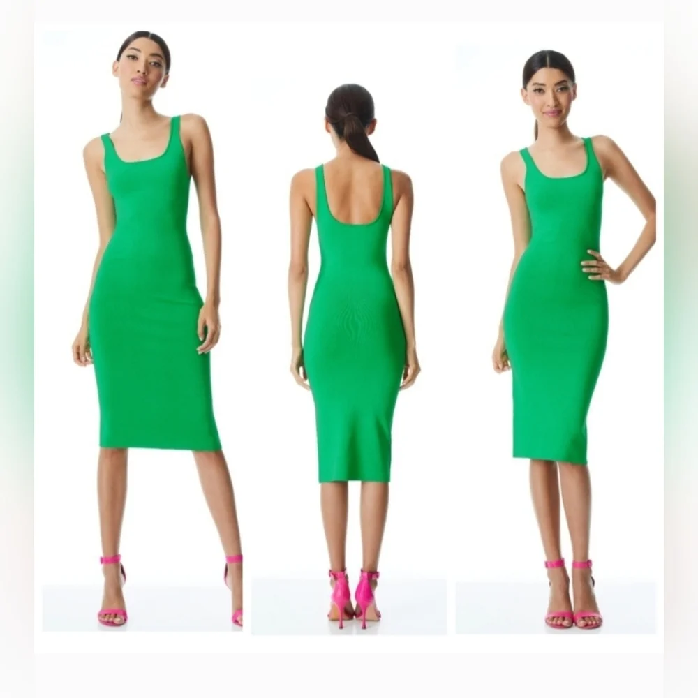 alice + olivia darian green midi dress Size Meduim - Picture 14 of 16